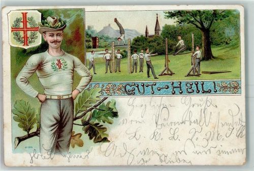 Gut Heil Lithogrphie AK Turnen 1903 Gebrauchsspuren