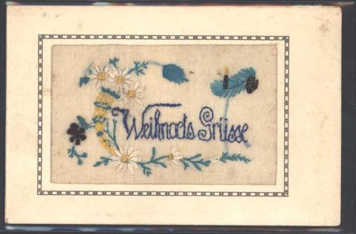 Seidenstickerei Blumen Weihnachten Passepartout AK