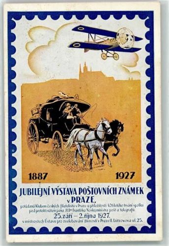 Prag Praha Jubilejni Vystava Postovnich Znamek v Praze - Postkutsche Post Motiv Tschechien 1927 Sonderstempel