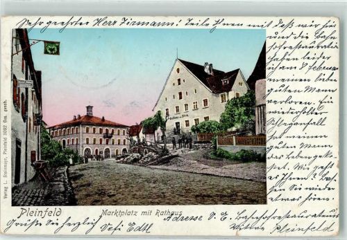 Pleinfeld 1902 Marktplatz Rathaus Emailleschild Gasthaus zum Stern