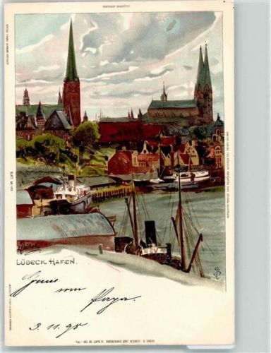 W2400 Lübeck Hafen AK Biese, K. 1898 Lithographie / Künstlerkarte