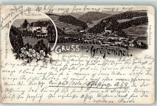 98743 O6423 Gräfenthal 1900 Gebrauchsspuren Schloß Wespenstein Lithographie