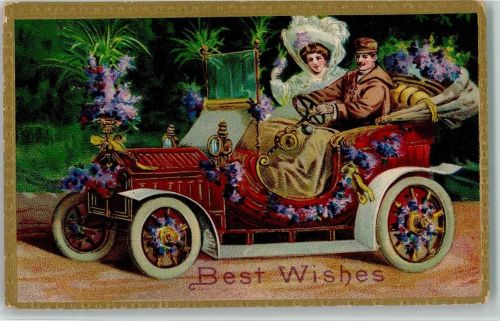 1911 Serie 50a Best Wishes - Auto mit Blüten geschmückt, gute Erhaltung AK