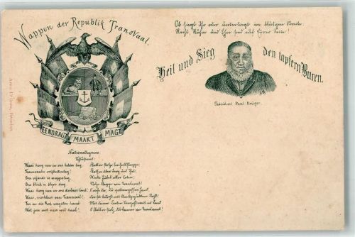 1899 Wappen der Republik Transvaal u. Präsident Krüger Nationalhymne