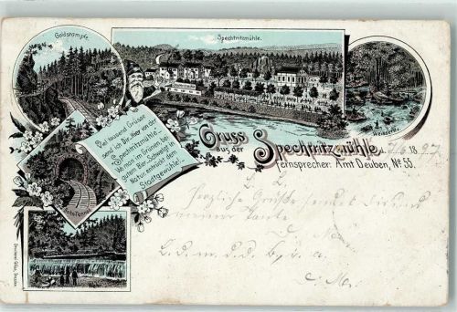 01705 O8210 Deuben Gebrauchsspuren Lithographie Vorläufer Druck 1890-1895 Goldstampfe Spechtritzmühle Weisseritz Bahn-Tunnel