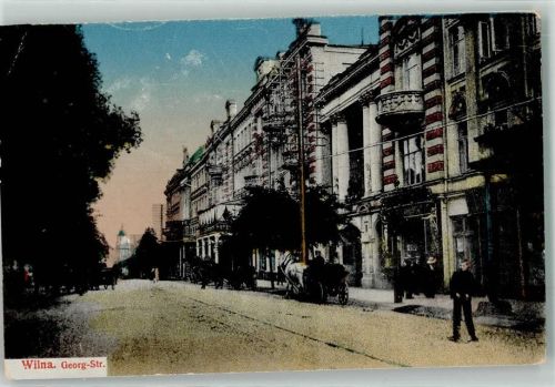 Wilna Vilnius 1918 - Georgstrasse Pferdekutsche Feldpost Landst.Inf.Batl.Schweinfurt IIB.19 3.Kompagnie