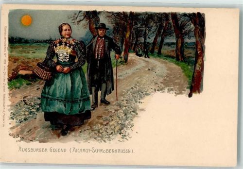 Aichach Tracht Augsburger Gegend Mondschein sign. Fritz Berger Ottmar Zieher No. 1100