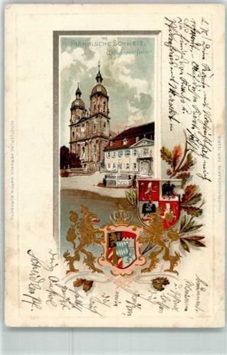 Gößweinstein 1904 Wappen Basilika Passepartoutkarte Lithographie
