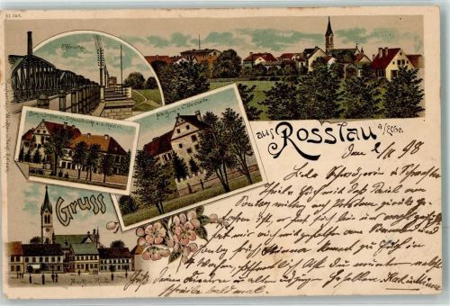 Roßlau 1898 Elbbrücke Alte Burg Marktplatz Litho