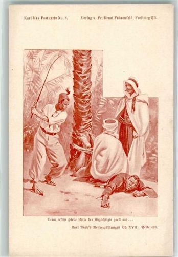 Reiseerzählungen Band XVII Beim ersten Hiebe schrie der Gezüchtigte grell auf... Verlag Ernst Fehsenfeld Postkarte No. 8