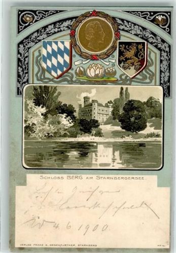 82335 W8137 Berg , Starnberger See 1900 Prägedruck Schloss Berg am Starnbergersee Wappen