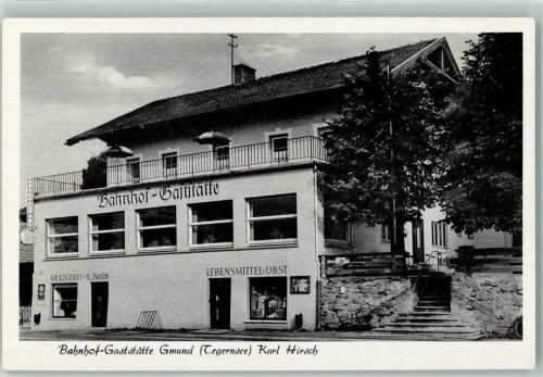 Gmund Bahnhofs-Gasthaus Lebensmiitel-Laden Schaukasten Metzgerei Hirsch