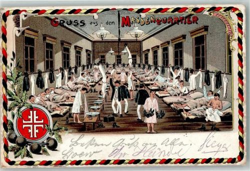 Gruss aus dem Massenquartier Turnen 1903 Lithographie / Künstlerkarte