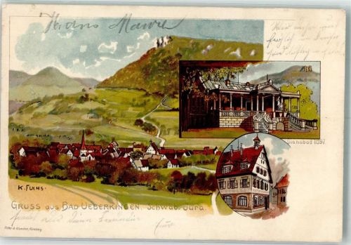 Bad Überkingen 1900 sign Fuchs K. Dianabad 1897 Lithographie/Künstlerkarte