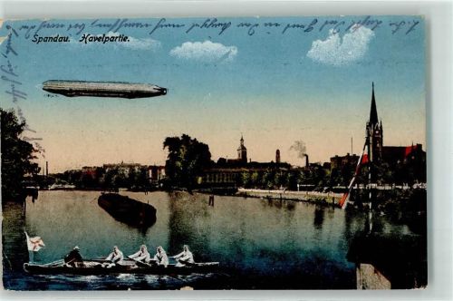 Spandau 1918 Havel Frachtschiff Ruderboot 4er mit Steuermann Zeppelin