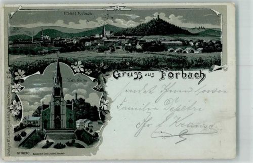 Forbach 1900 Kath. Kirche Lithographie/Mondschein
