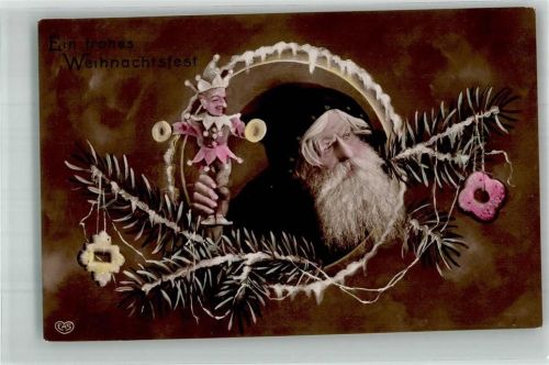 Kasperpuppe Tannenzweig Kringel Weihnachtsmann 1909 Fotomontage AK