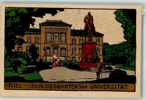 W2300 Kiel , Ostsee Universität + Schloßgarten Künstlersteindruck 1926 Gebrauchsspuren