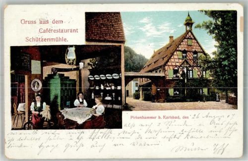 Brezova 1907 Gasthaus Cafe Schützenmühle Tracht Spinnrad