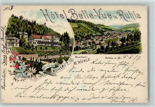Ruhla 1898 Gruss aus - Litho, Hotel Belle-Vue AK