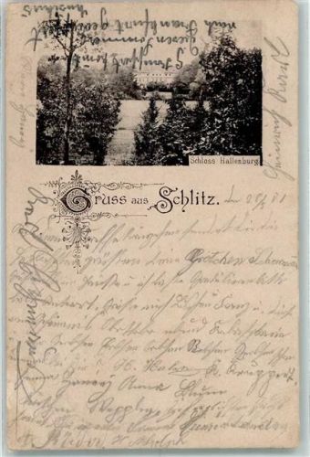 Schlitz Vorläufer Druck 1890-1895 , Lithographie Schloss Hallenburg