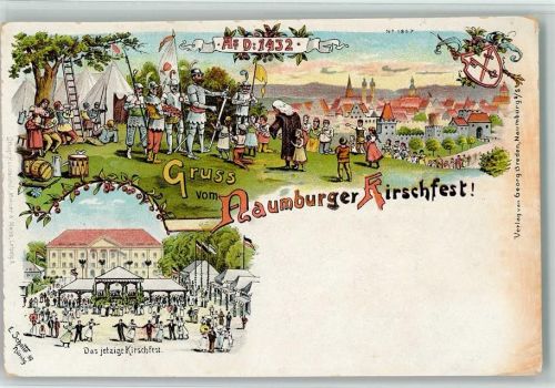 06618 O4800 Naumburg (Saale) Lithographie Naumburger Kirschfest Damals und Heute