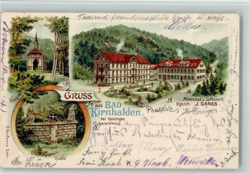 Kenzingen 1901 Gruss aus - Bad Kirnhalden - Hotel, Quelle, Kapelle AK