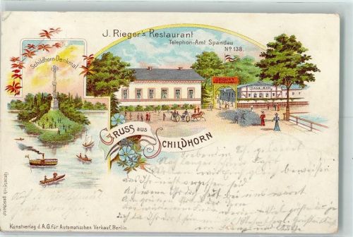 Spandau 1898 J. Riegers Restaurant SchildhornDenkmal