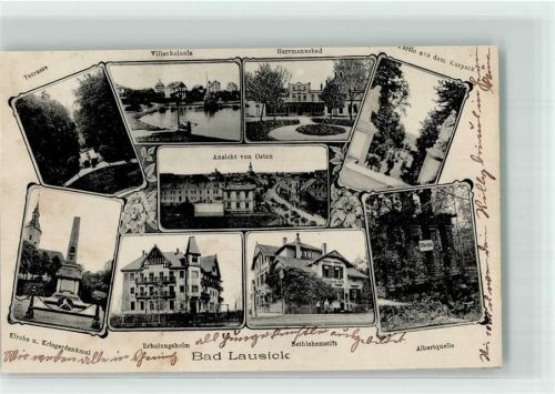 04651 O7232 Bad Lausigk Foto AK Erholungsheim Kriegerdenkmal Bethlehemstift Albertquelle