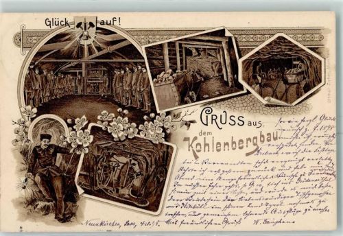 Gruss aus dem Kohlenbergbau AK Bergbau 1898 Lithographie
