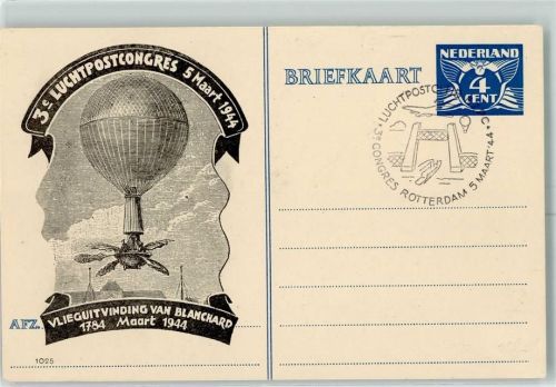Rotterdam 1944 Van Blanchard - 3. Luftpost Kongress 1944 Sonderstempel Ganzsache