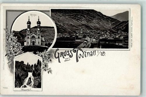 Todtnau Vorläufer Druck 1890-1895 Kirche Wasserfall