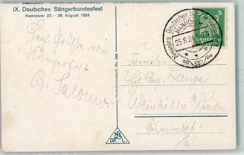 Hannover Neuntes Sängerbundesfest Hannover 25.8.1924