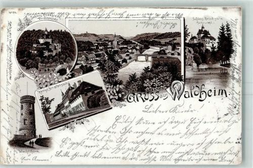 04736 O7305 Waldheim , Sachs 1897 Lithographie Schloss Kriebstein Königl. Strafanstalt Wachtturm