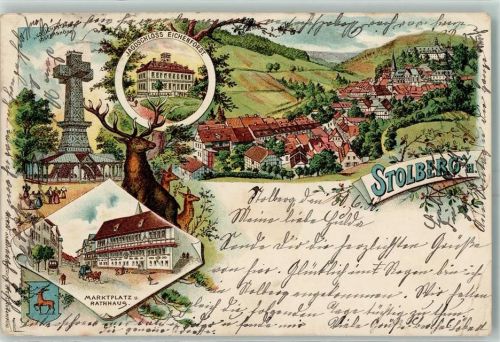 Stolberg 1900 Aussichtsturm Josephshöhe Marktplatz Rathaus Jagdschloss Eichenforst Lithographie