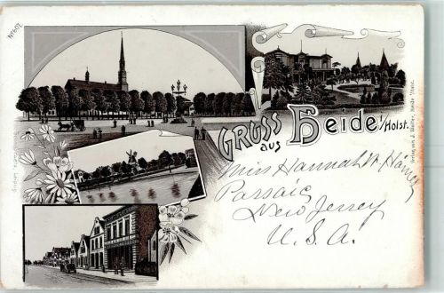 25746 W2240 Heide , Holst Lithographie Kirche Windmühle