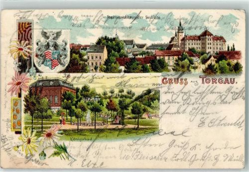 Torgau 1902 Königsbad Schloß Hartenfels Wappen
