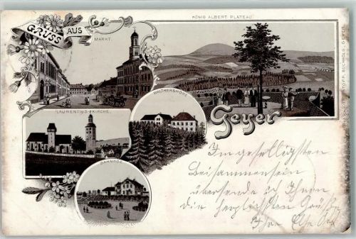 09468 O9307 Geyer 1898 Lithographie Markt König Albert Plateau Walthershöhe Laurentius-Kirche Bahnhof