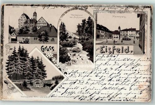 Eisfeld 1903 Schloss Werragrund bei Sophienau Marktplatz Werraquelle