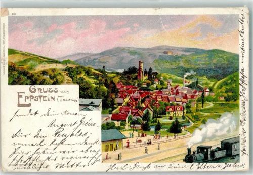 65817 W6239 Eppstein , Taunus 1900 Lithographie Bahnhof Dampflokomotive