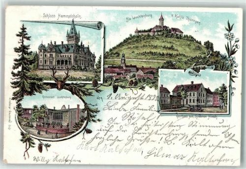 Kahla 1898 Leuchtenburg Schloß Hummelshain Gasthaus Leuchtenburg Gasthaus zum Goldenen Hirsch