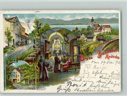 82346 W8138 Andechs 1900 Lithographie Gruss aus - Braustübel AK