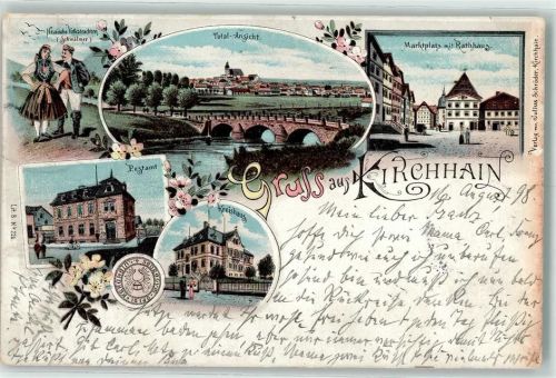 Kirchhain 1898 Hessische Volkstrachten Postamt Kreishaus Marktplatz Rathaus