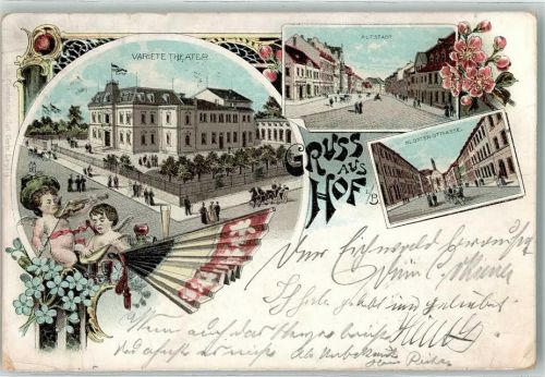 Hof 1897 Variete Theater Altstadt Kloster Straße Fächer Engel Wein Blumen Kutsche Fahne Gruss
