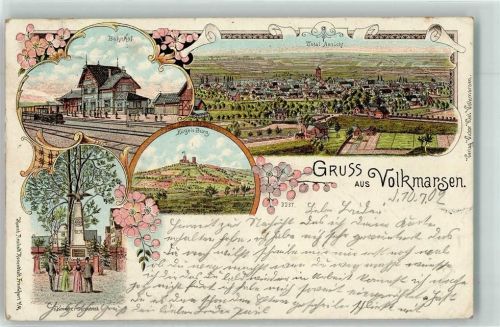 Volkmarsen 1902 Bahnhof Dampflokomotive Kugels Burg Kriegerdenkmal
