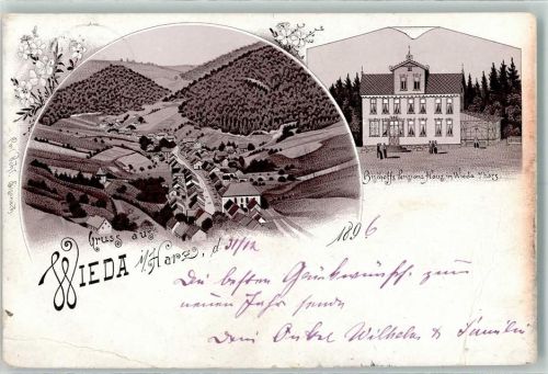 Wieda 1896 Bischoffs Pensionshaus Lithographie
