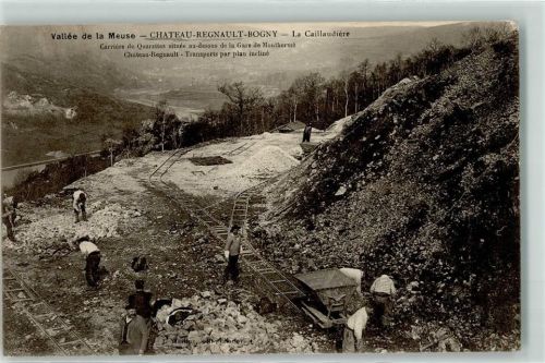 Bogny-sur-Meuse 1914 Valle de la Meuse la Caillaudiere Carriere de Quarzites situee au-dessus de la Gare de Moutherme Chateau Regnault Transport par plan incline