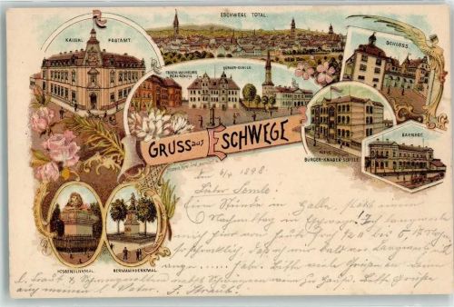 Eschwege 1898 Kaiserl. Postamt Hessendenkmal Germaniadenkmal Knabenschule Bahnhof