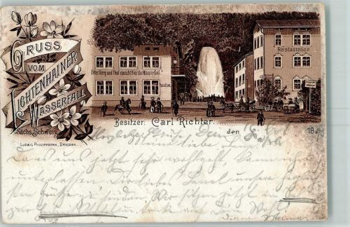Lichtenhain 1893 Druck 1890-1895 Gruss aus Lithographie Wasserfall AK