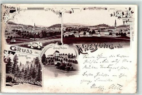 Freyung 1899 Buchberger Leithe Schloss Wolfstein Kirche Blumen
